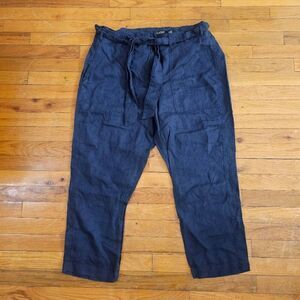 Lauren Ralph Linen Pants Womens Size 16W Plus Navy Pockets Trousers Relaxed Ankl